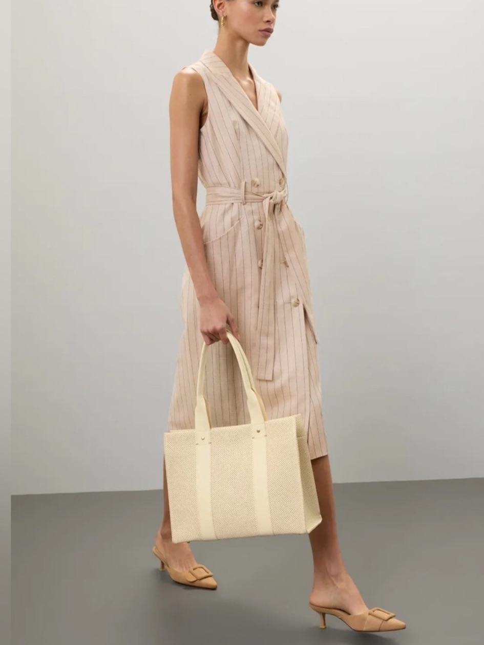 Clare V Noemie Cream Perforated Leather Tote
